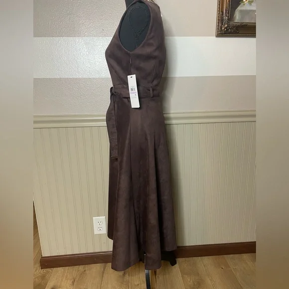 Brand New Calvin Klein Women's Slvless Chocolate Suede Aline Dress - Picture 5 of 15